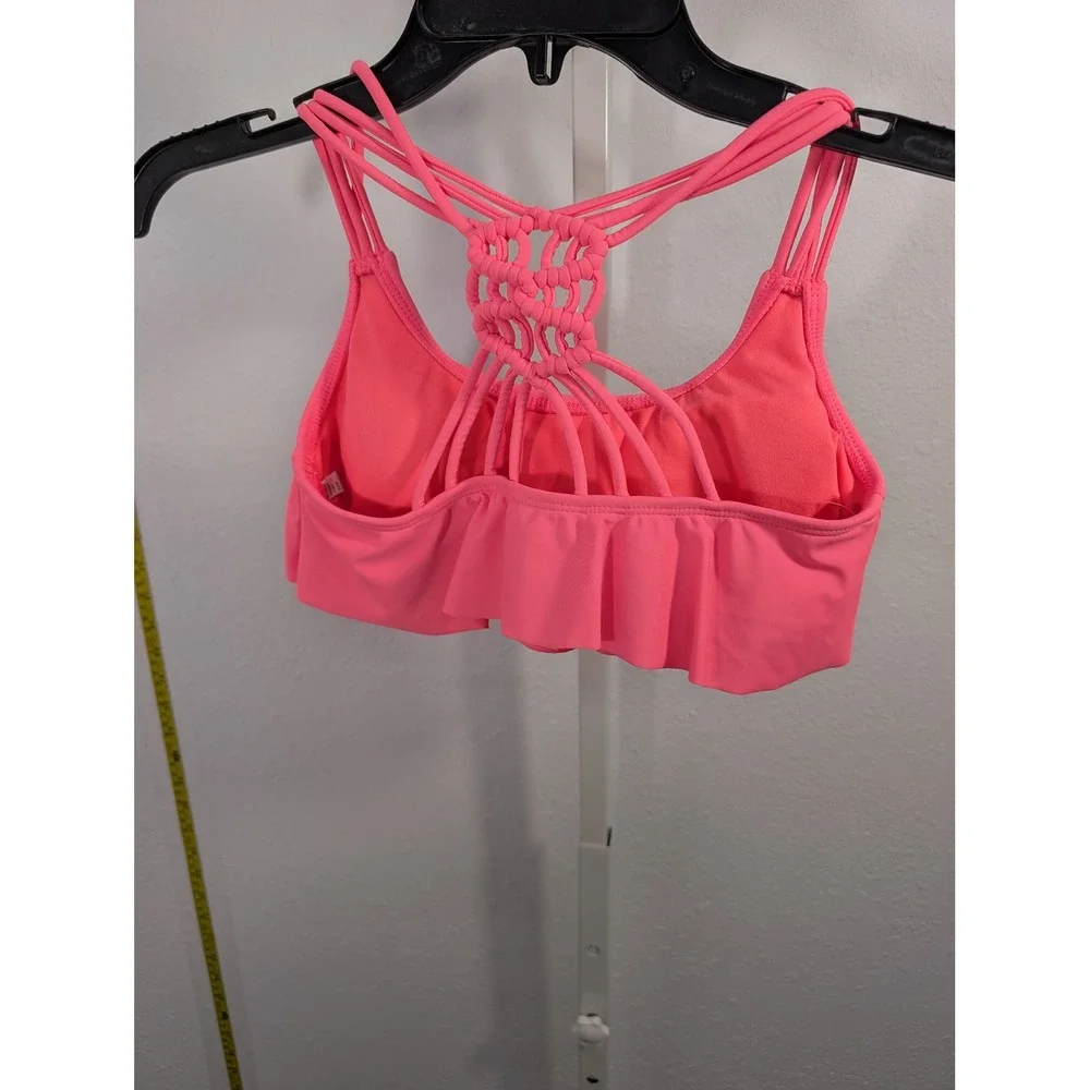 Delias Girls Neon Pink Flounce Ruffle Macrame Back Bikini Swim Top Size 16